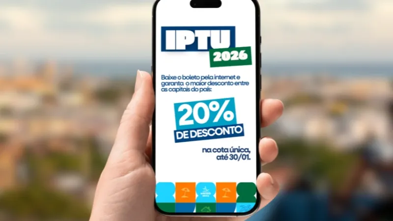 Contribuintes podem emitir boleto do IPTU 2026 com 20% de desconto pelo WhatsApp