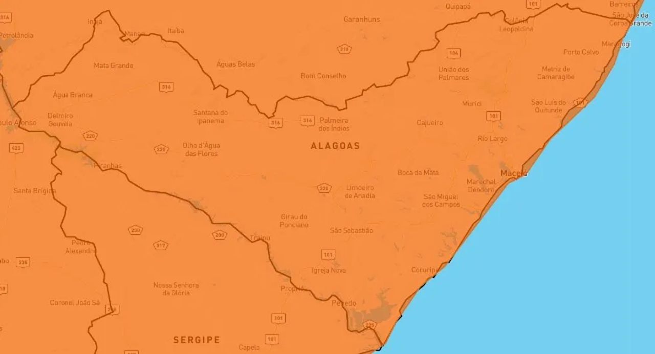 Alagoas tem alerta de chuvas intensas para todos os municípios