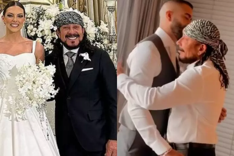 Bell Marques aparece de bandana no casamento do filho e web reage: 'Não abandona'